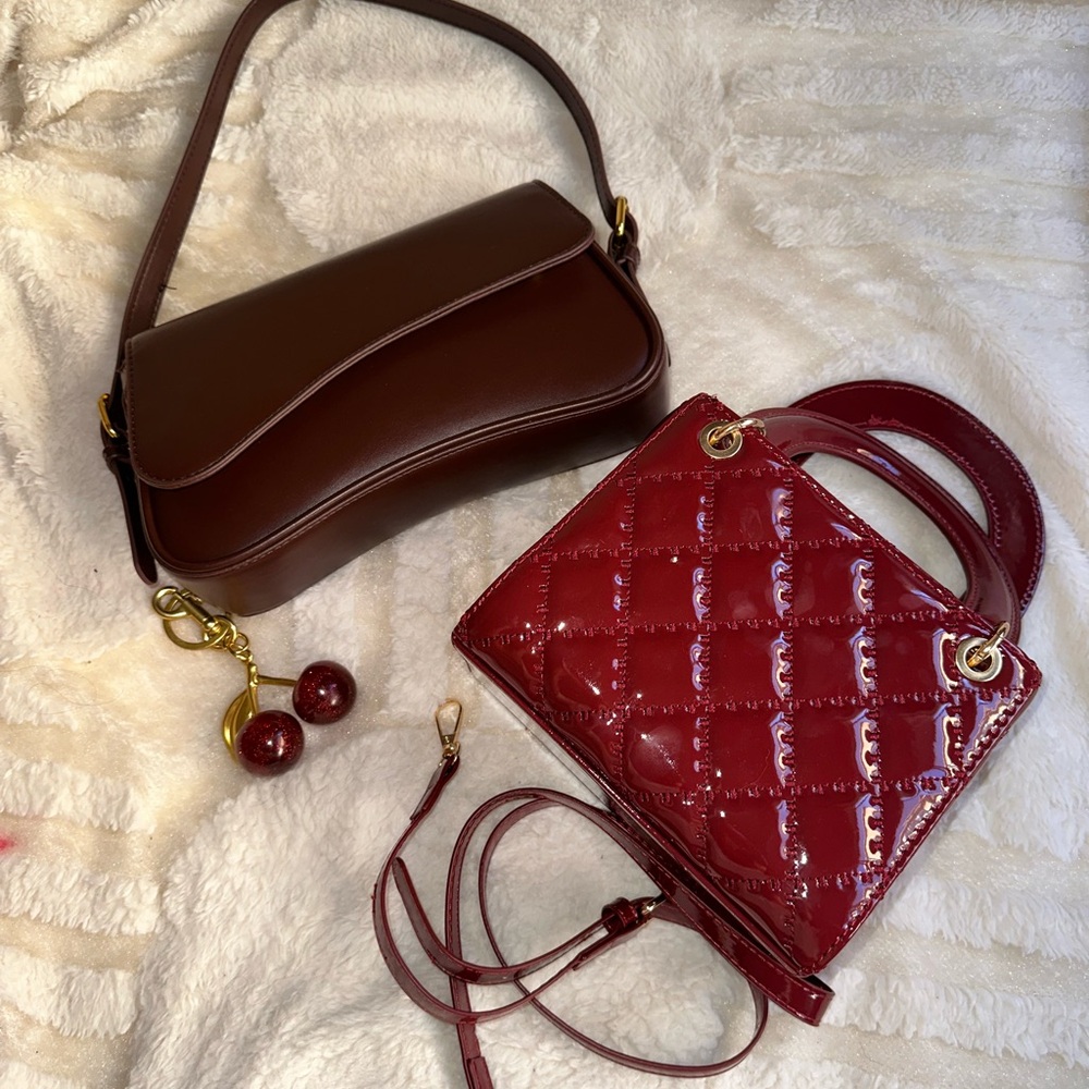 Elegant Brown and Red Handbag Set (Cherry Charm Gift )